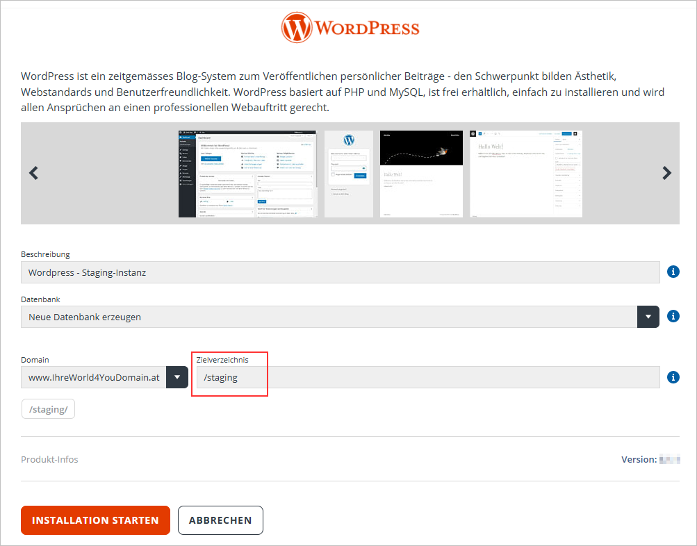 How can I create a staging or testing environment with WordPress?